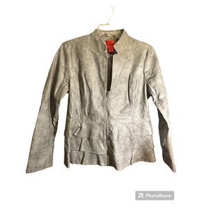 V Cristina Faux Leather Jacket Gray Sz XL